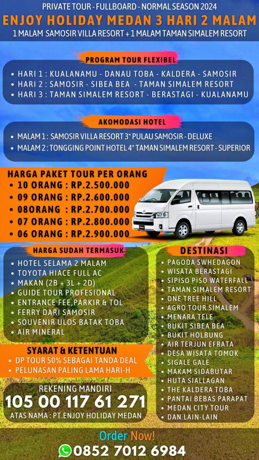 3H2M Paket Kunker Medan-Berastagi-Danau Toba