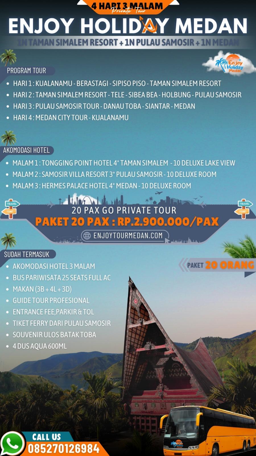 4D3N PAKET WISATA DANAU TOBA - TAMAN SIMALEM RESORT - MEDAN