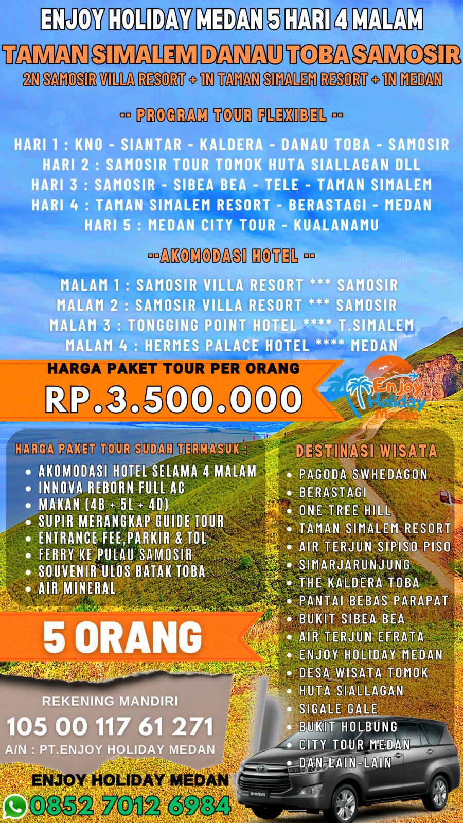 5D4N Medan Bahorok Bukit Lawang & Lake Toba Tour