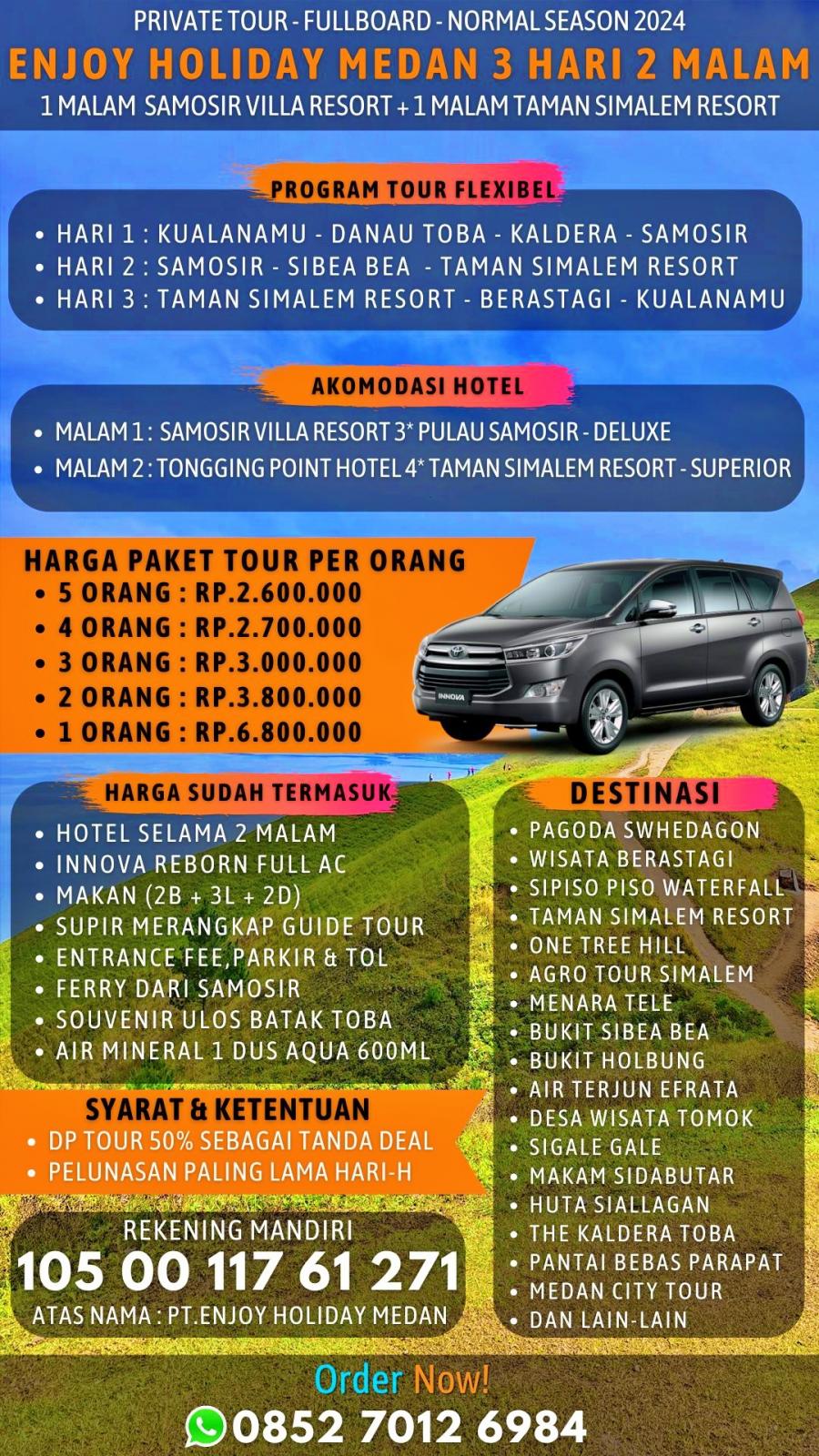 Pakej Percutian Medan Lake Toba 3 Hari 2 Malam