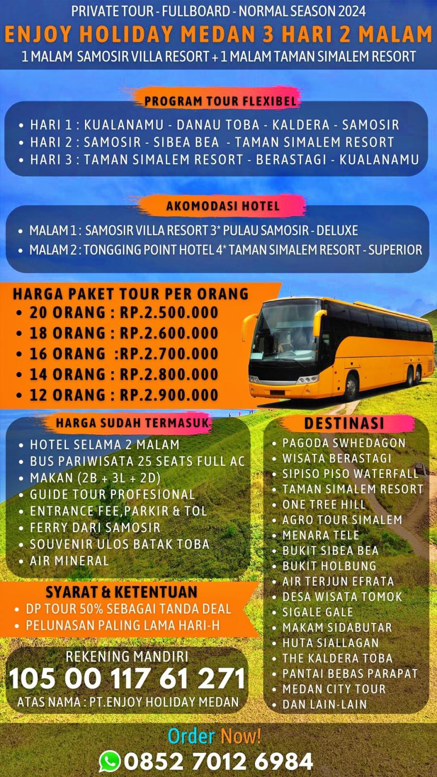 Paket Tour Medan-Berastagi-Parapat 3 Hari 2 Malam